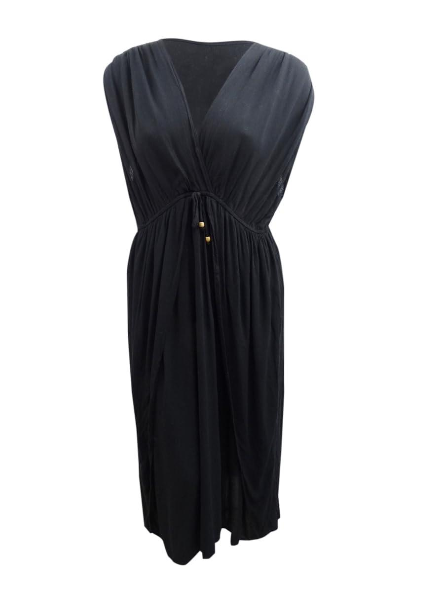 plus size cover up beach wrap dress Raviya Plus Size Front Slit Cover-Up Maxi Dress - Black